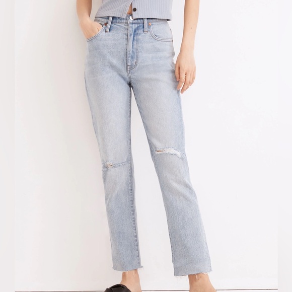 Madewell Denim - Madewell The High-Rise Slim Boyjean in Prentice Wash: Ripped Edition